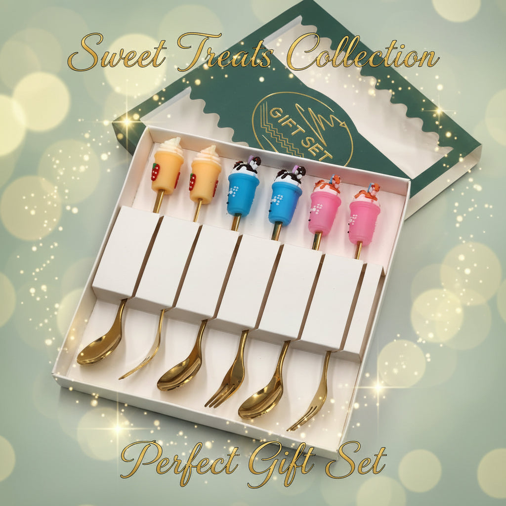 6 قطعة مقبض الفاكهة الكرتون عشوائي شوكة فولاذية غير قابلة للصدأ ملعقة القهوة اثارة كيك تحلية ملعقة شوكة الإبداعية