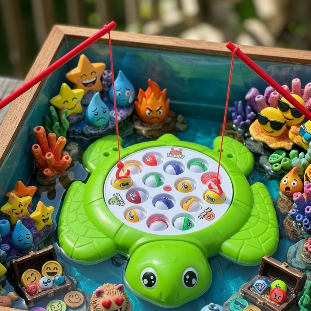 Frantic Fishing: Turtle-Shaped Rotating Fishing Board Game with 15 Pieces & 3 Fishing Rods