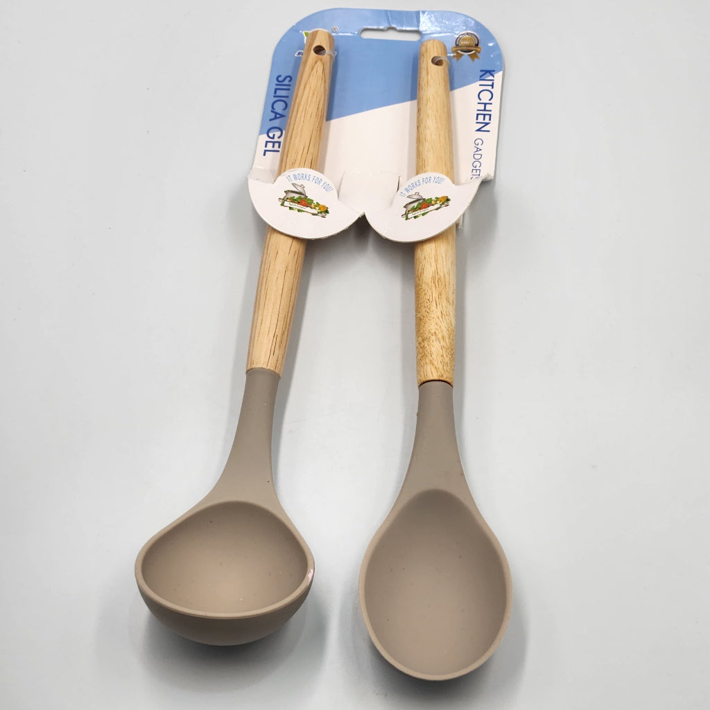 2pcs Silicone Kitchen Utensil Set with Wooden Handles – Non-Stick & Heat Resistant