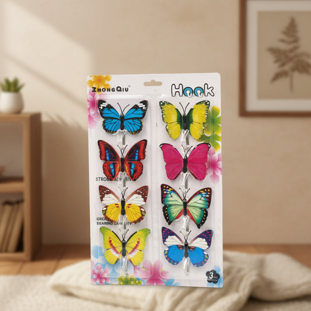 8pcs Butterfly Wall Utility Hooks – Fashionable Adhesive Wall Mount