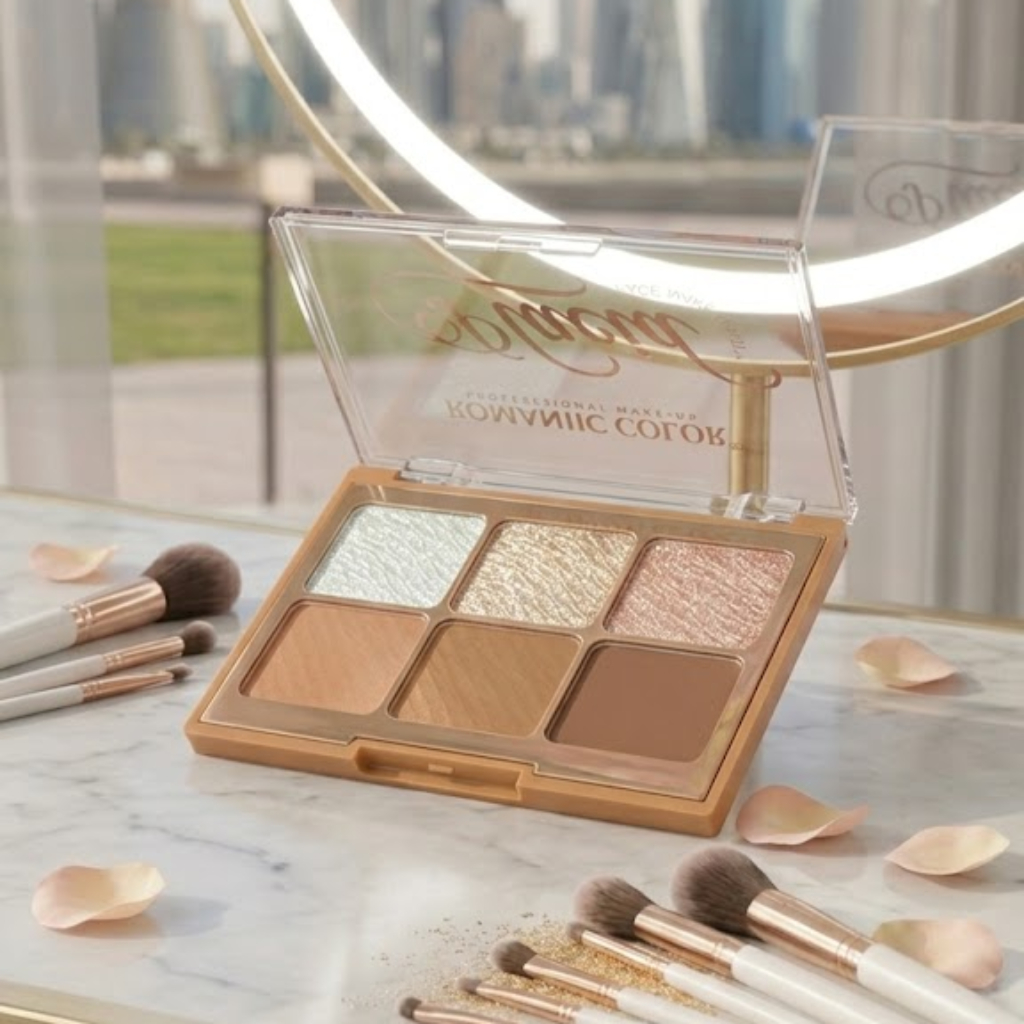 Romantic Color 6-Shade Highlight & Contour Palette – Professional Face Definition and Shimmer Makeup Kit
