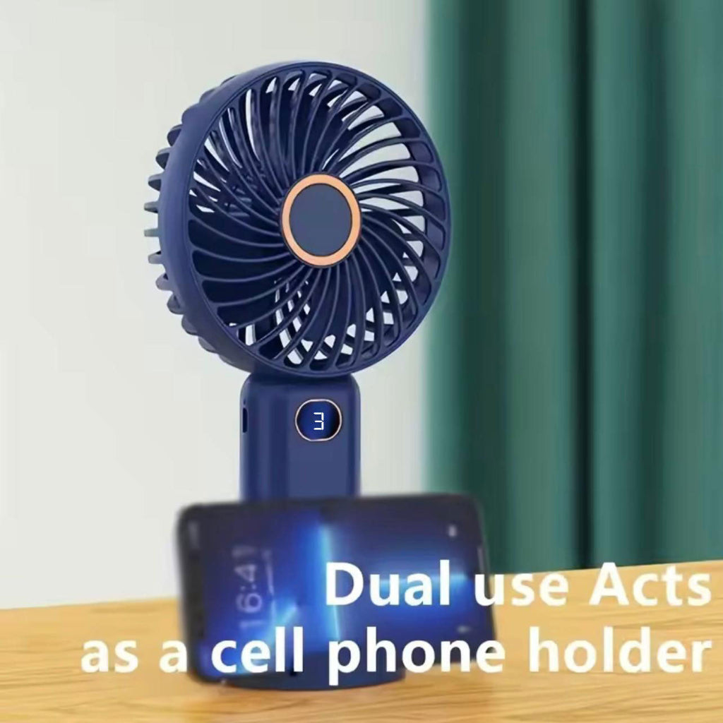 USB rechargeable handheld stand small fan, silent, portable, mini high wind desktop fan, small display 3-speed fan