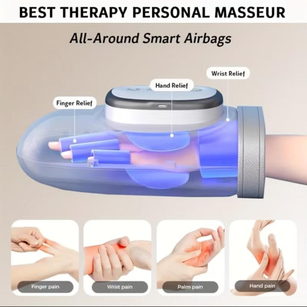Portable Wireless Hand Massager – Air Compression & Heating, 3 Massage Modes, 4 Heat Levels, 5 Compression Modes