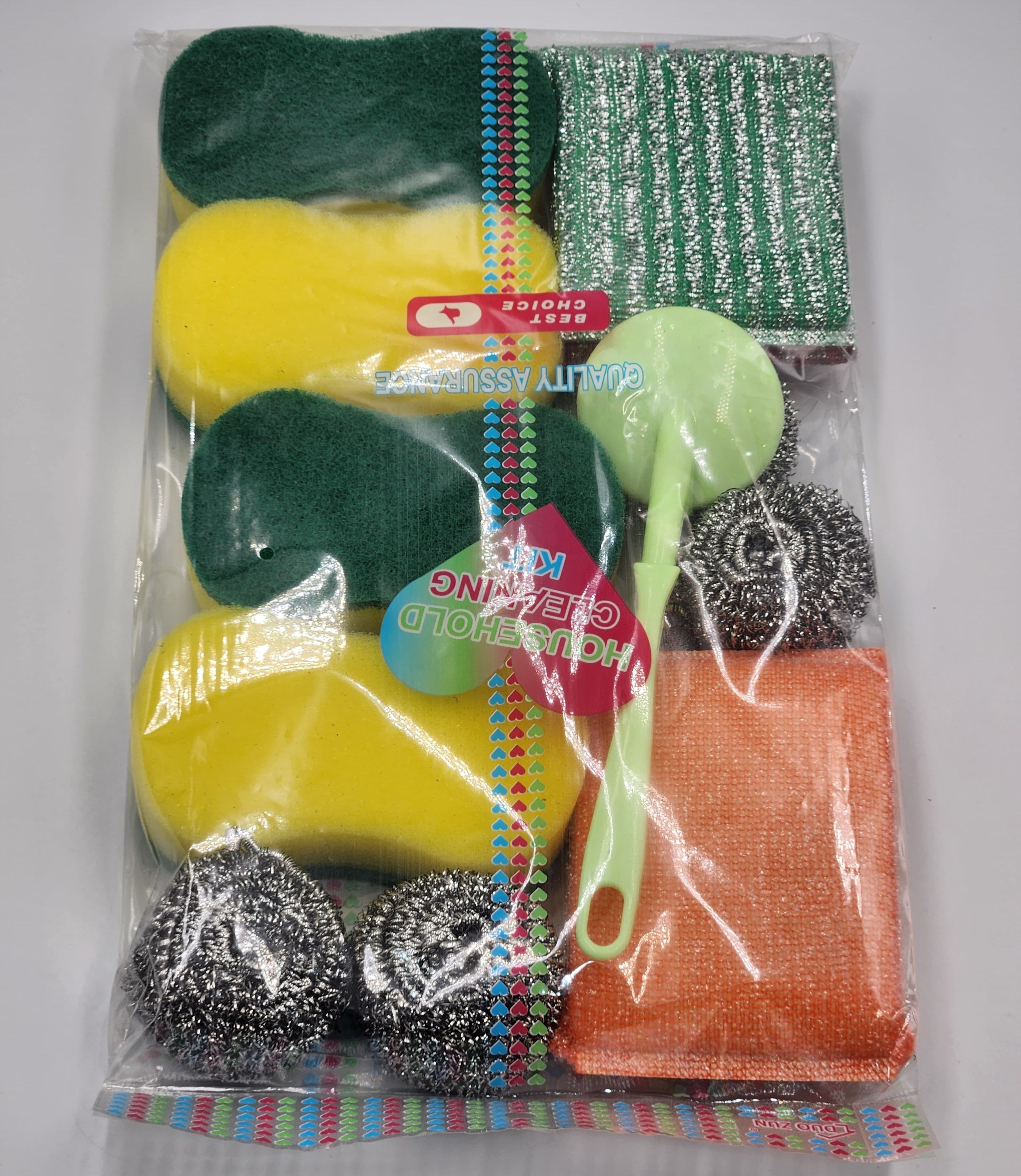 11-Piece Cleaning Set β Stainless Steel Wire Balls, Multi-Color Sponges & Brushes