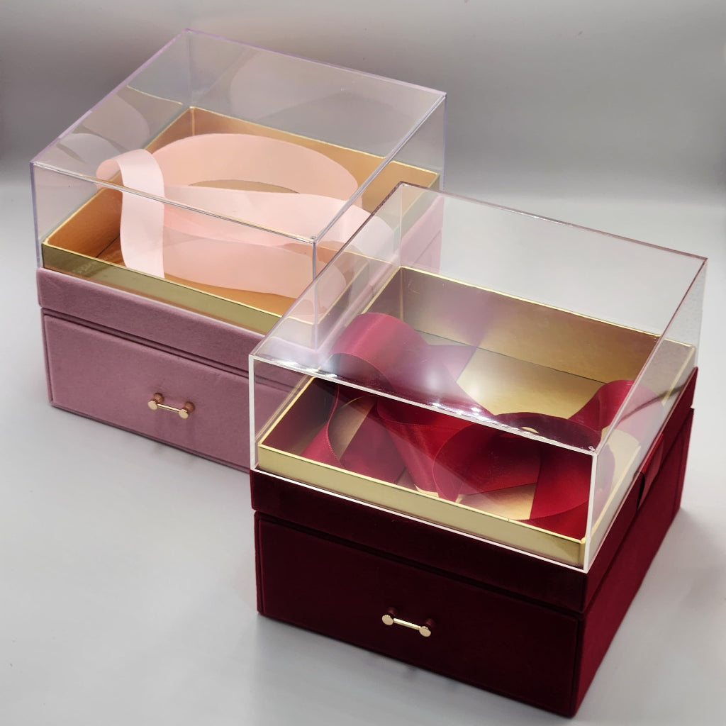 Luxury Square Acrylic, Plastic Gift Box Full View Gift Box with Drawer Design