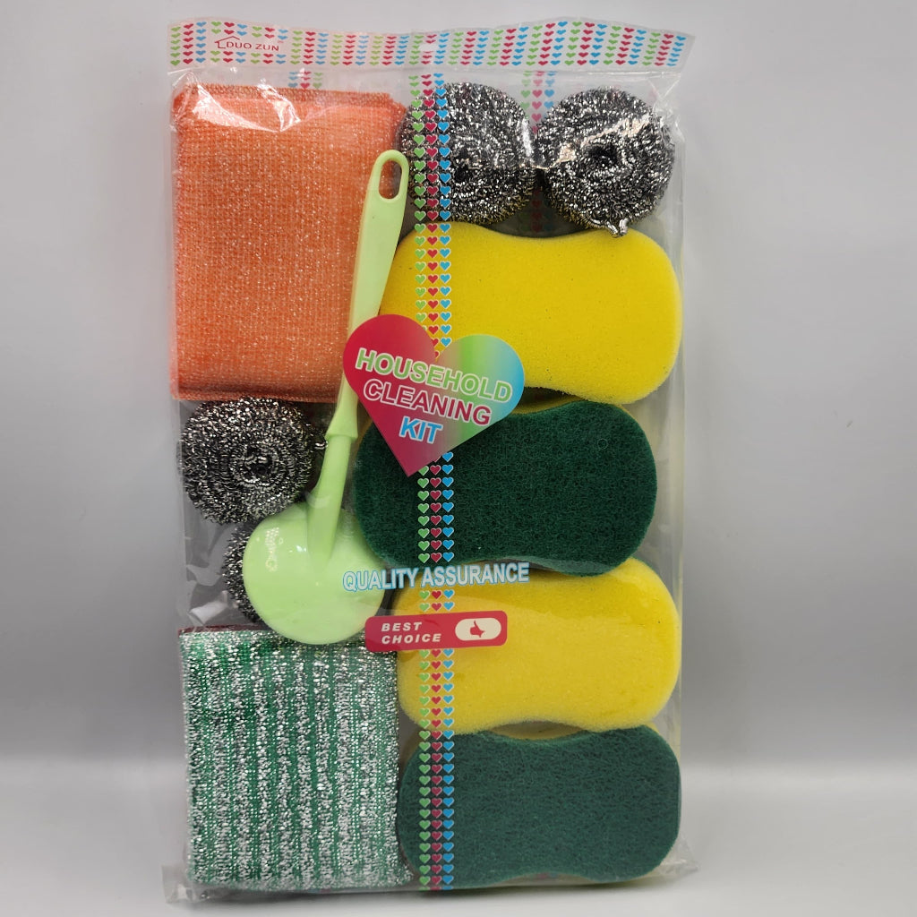 11-Piece Cleaning Set – Stainless Steel Wire Balls, Multi-Color Sponges & Brushes