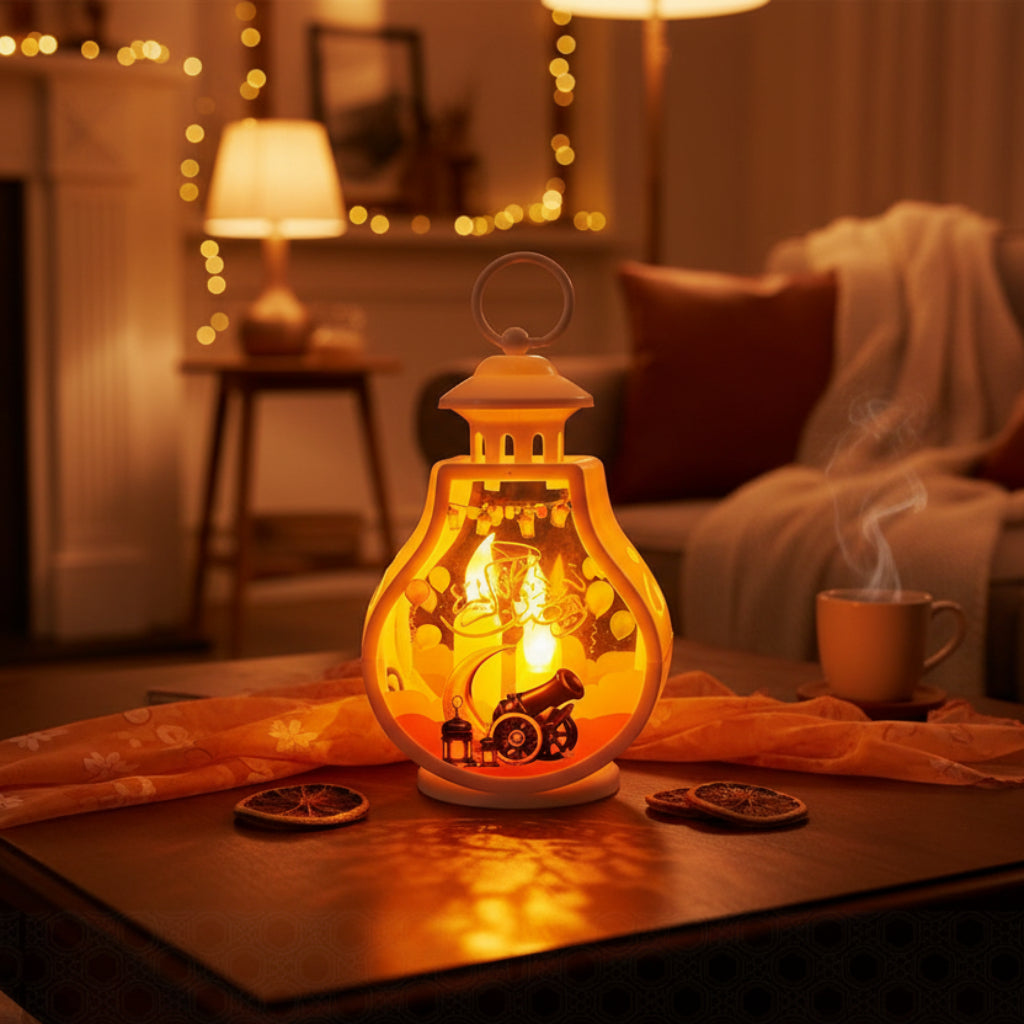 Ramadan Lantern Decoration Lights – 3 LED Sparkling Candles, Battery Operated