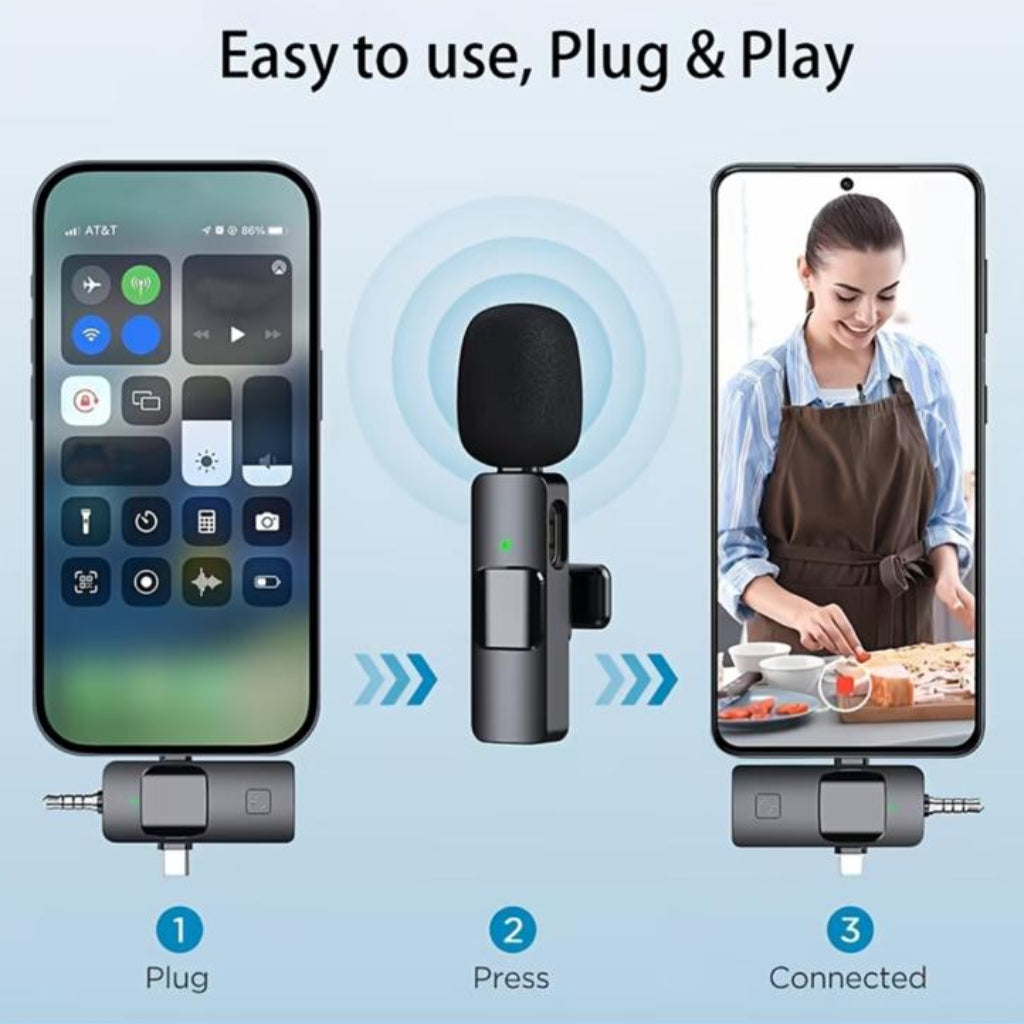 3-in-1 Wireless Microphone with Noise Reduction – USB-C Rechargeable