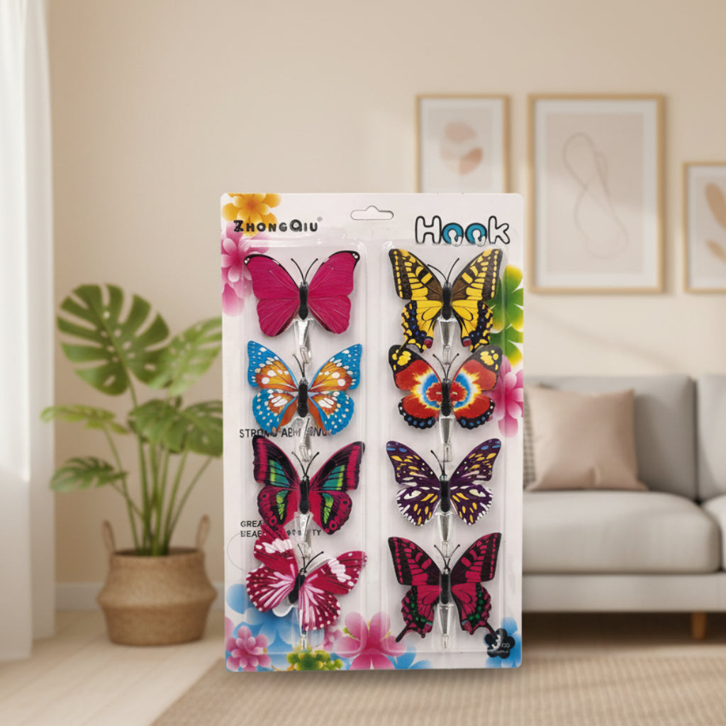8pcs Butterfly Wall Utility Hooks – Fashionable Adhesive Wall Mount