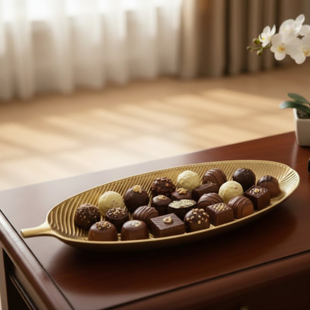 Creative Home Fiber Gold Leaf Cake Tray – Decorative Serving Plate