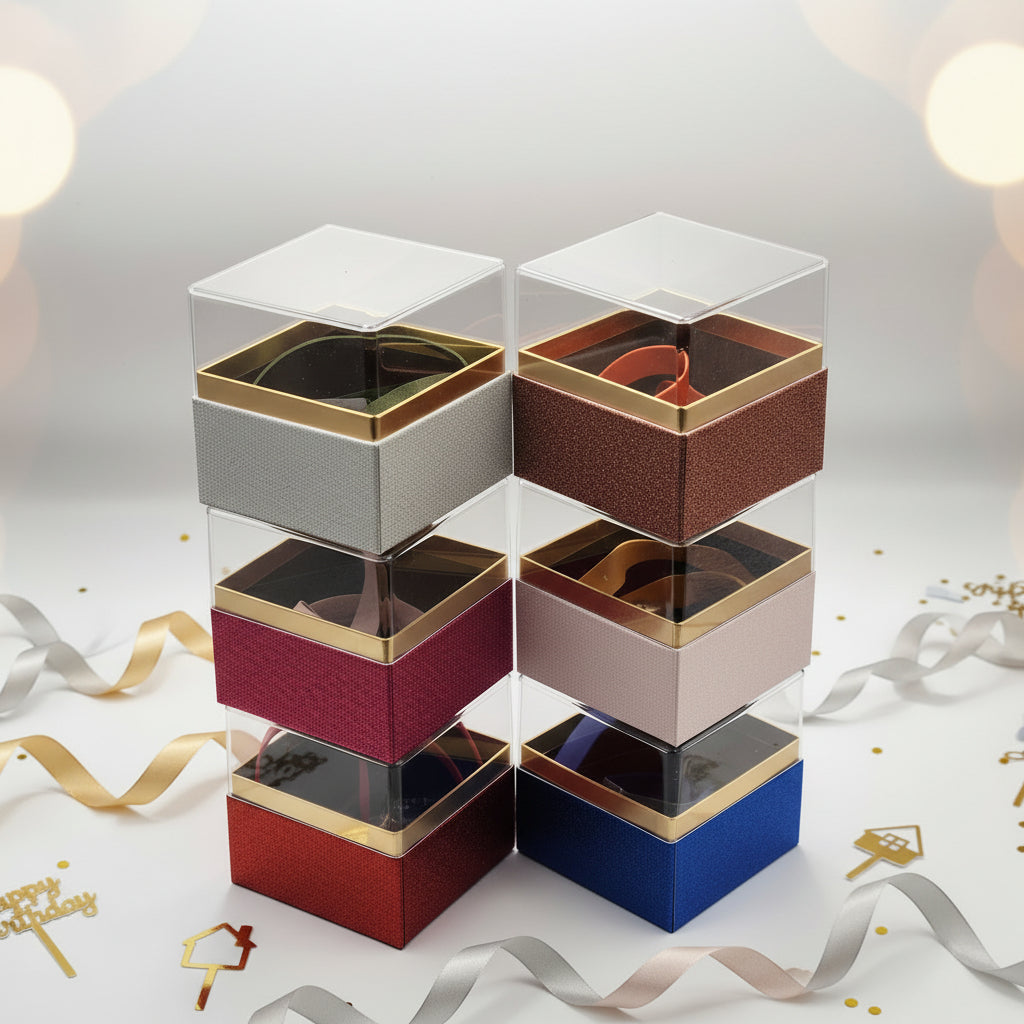 Small Acrylic Paper Gift Boxes with Clear Lids – 10x10 cm