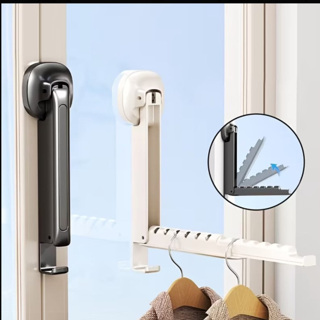 Folding Window Suction Cup Drying Rack | Space-Saving Plastic Clothes Hanger Bracket