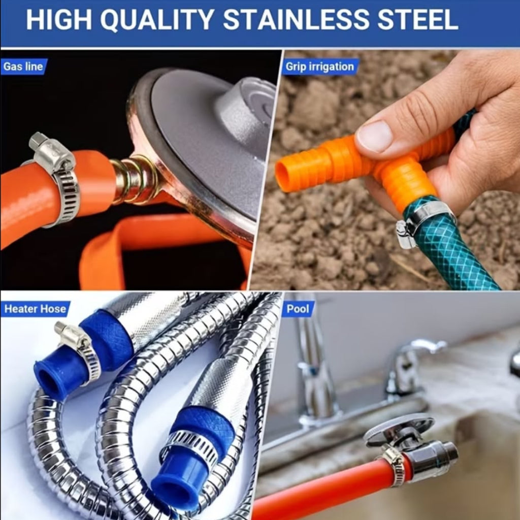 10-Piece Stainless Steel Worm Gear Hose Clamp Assortment Set