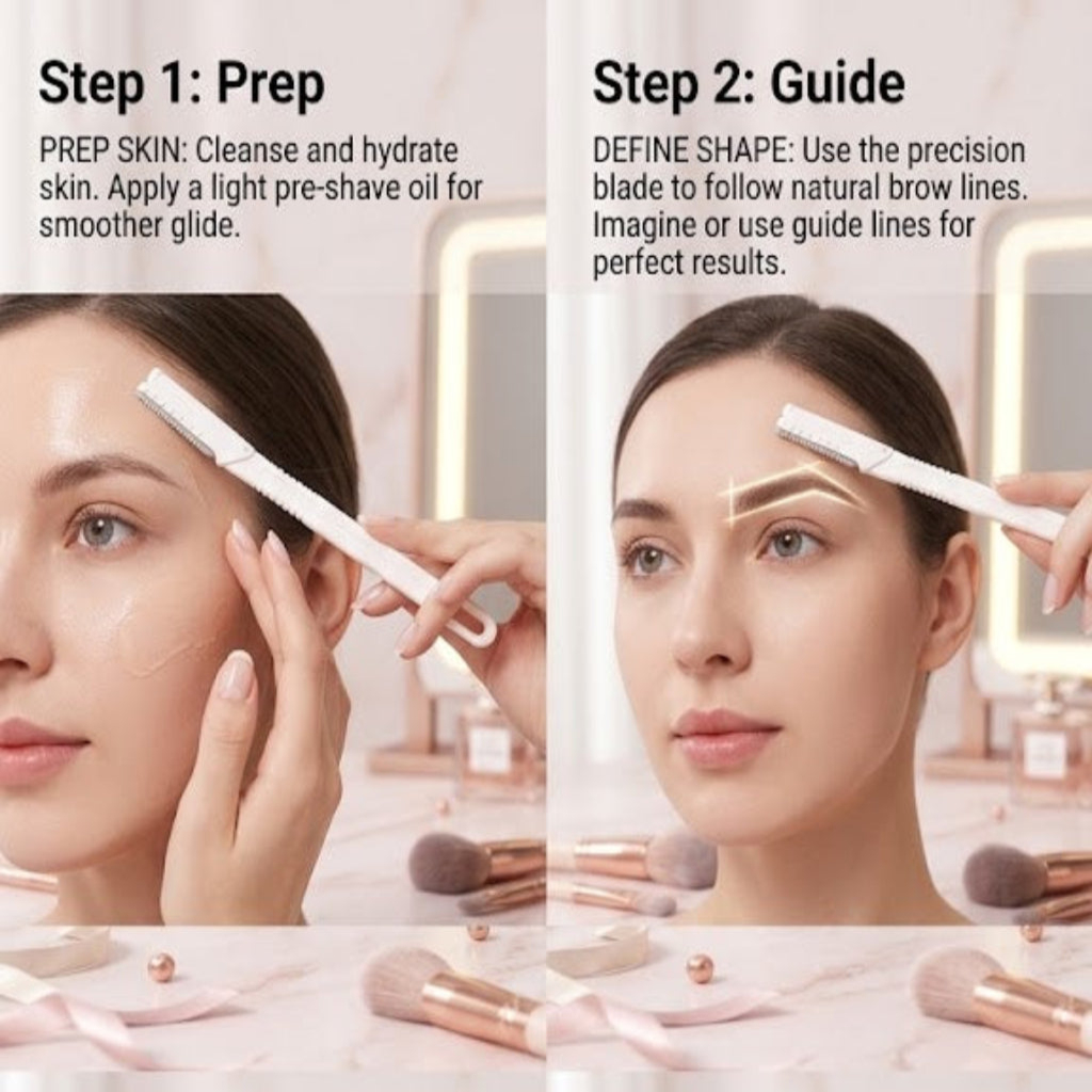 Eyebrow Razor & Dermaplaning Tool – Folding Facial Shaper for Gentle Exfoliation and Peach Fuzz Removal