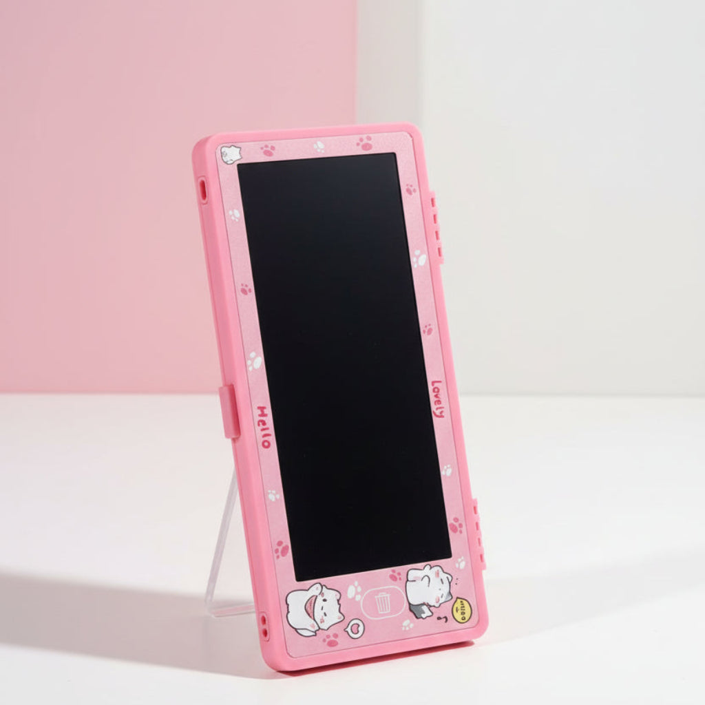 صندوق تخزين القلم المخصص - منظم قرطاسية كرتوني لطيف مع لوحة رسم LED مقاس 7 بوصة