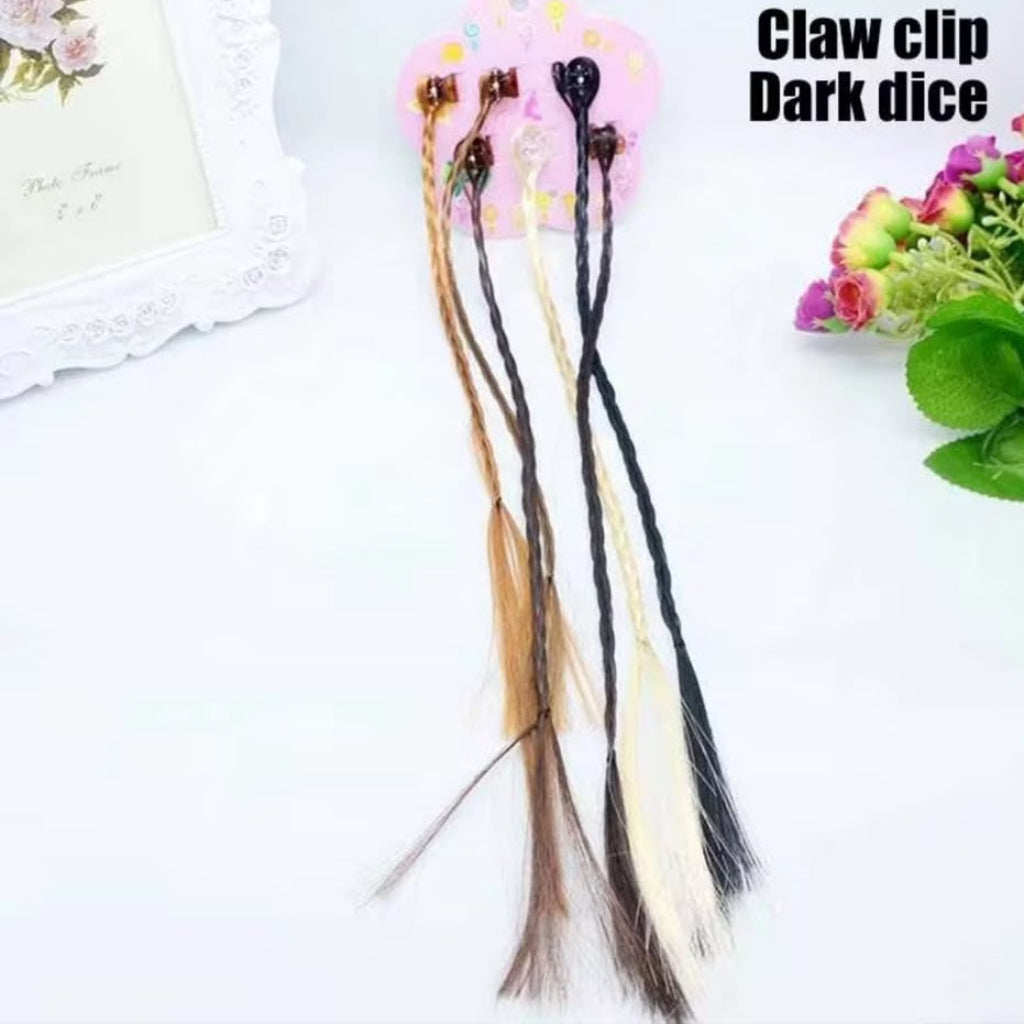 6 Pcs Kids Colorful Clip-In Braided Hair Extensions | Neon Synthetic Hairpiece Clips