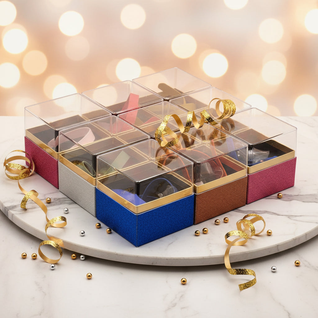 Small Acrylic Paper Gift Boxes with Clear Lids โ 10x10 cm