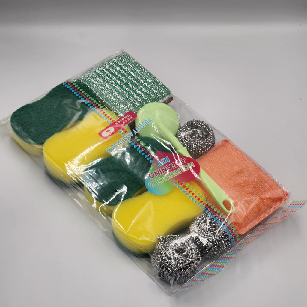 11-Piece Cleaning Set – Stainless Steel Wire Balls, Multi-Color Sponges & Brushes