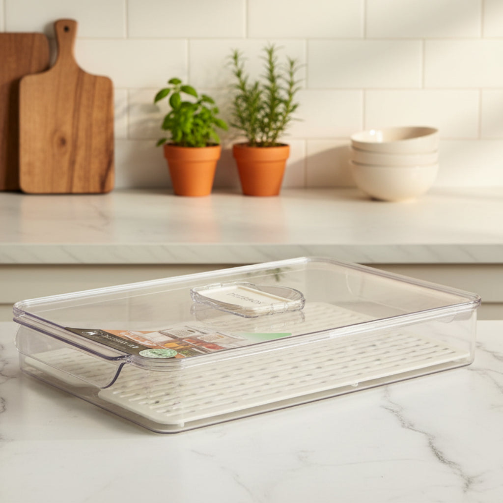 Acrylic Food Storage Box – Transparent Kitchen Organizer with Sealed Lid & Drainage Plate