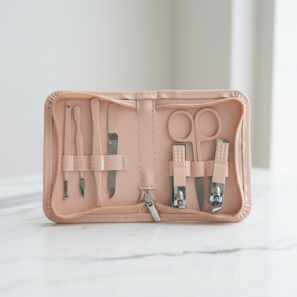7-Piece Professional Manicure & Pedicure Grooming Kit – Light Pink Travel Case