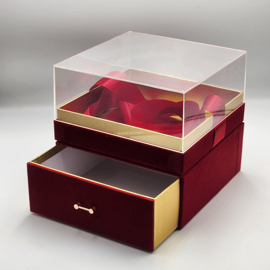 Luxury Square Acrylic, Plastic Gift Box Full View Gift Box with Drawer Design