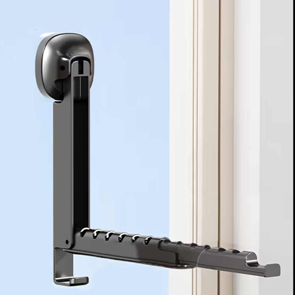 Folding Window Suction Cup Drying Rack | Space-Saving Plastic Clothes Hanger Bracket