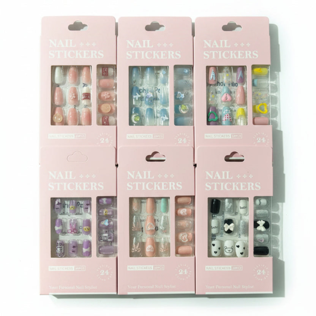 Premium 24pc Press-On Nail Kit – Multi-Design Artificial Fake Nails Set, Glossy Finish