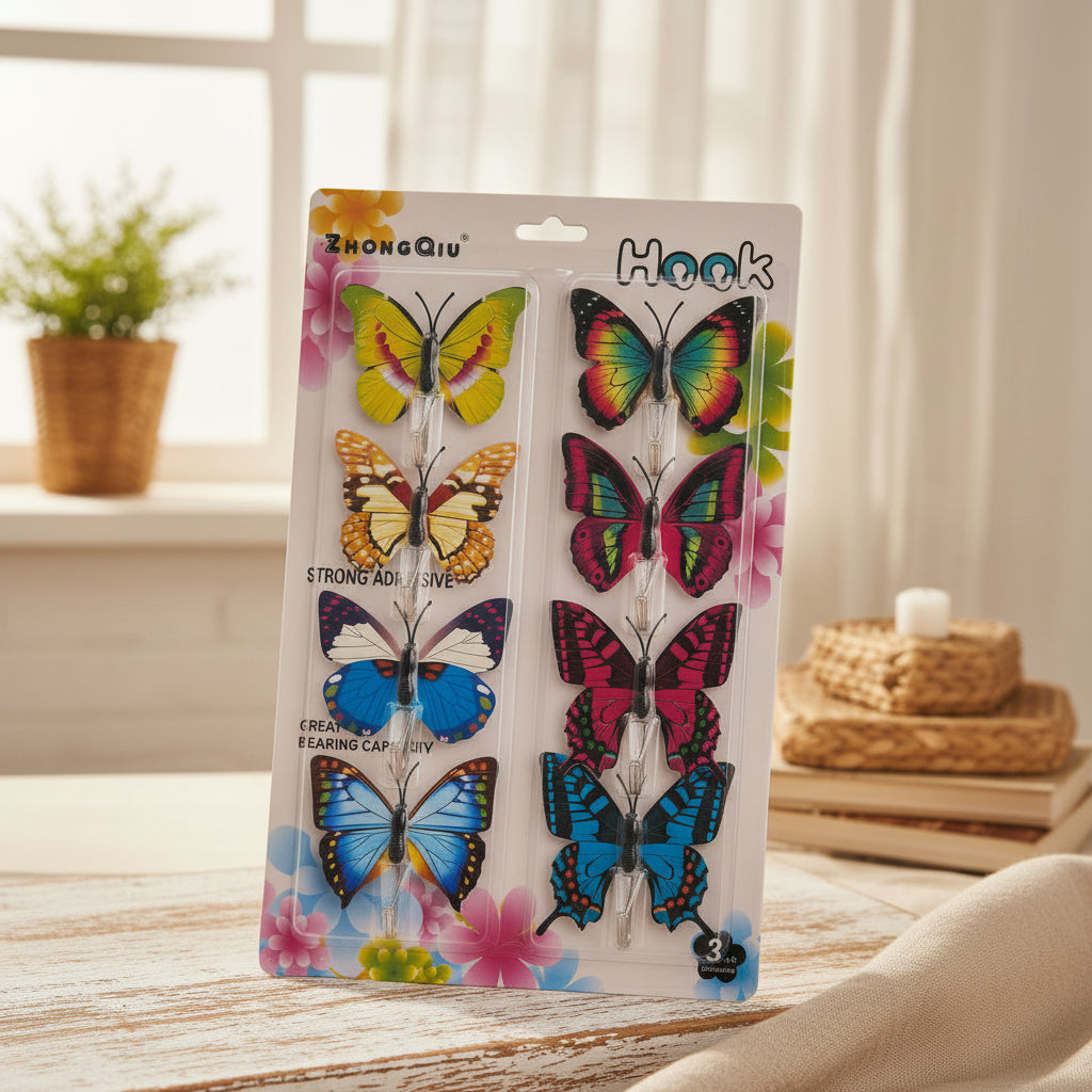 8pcs Butterfly Wall Utility Hooks – Fashionable Adhesive Wall Mount
