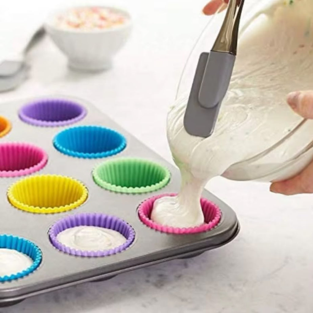 12-Cup Non-Stick Muffin Pan Set with Colorful Silicone Baking Liners