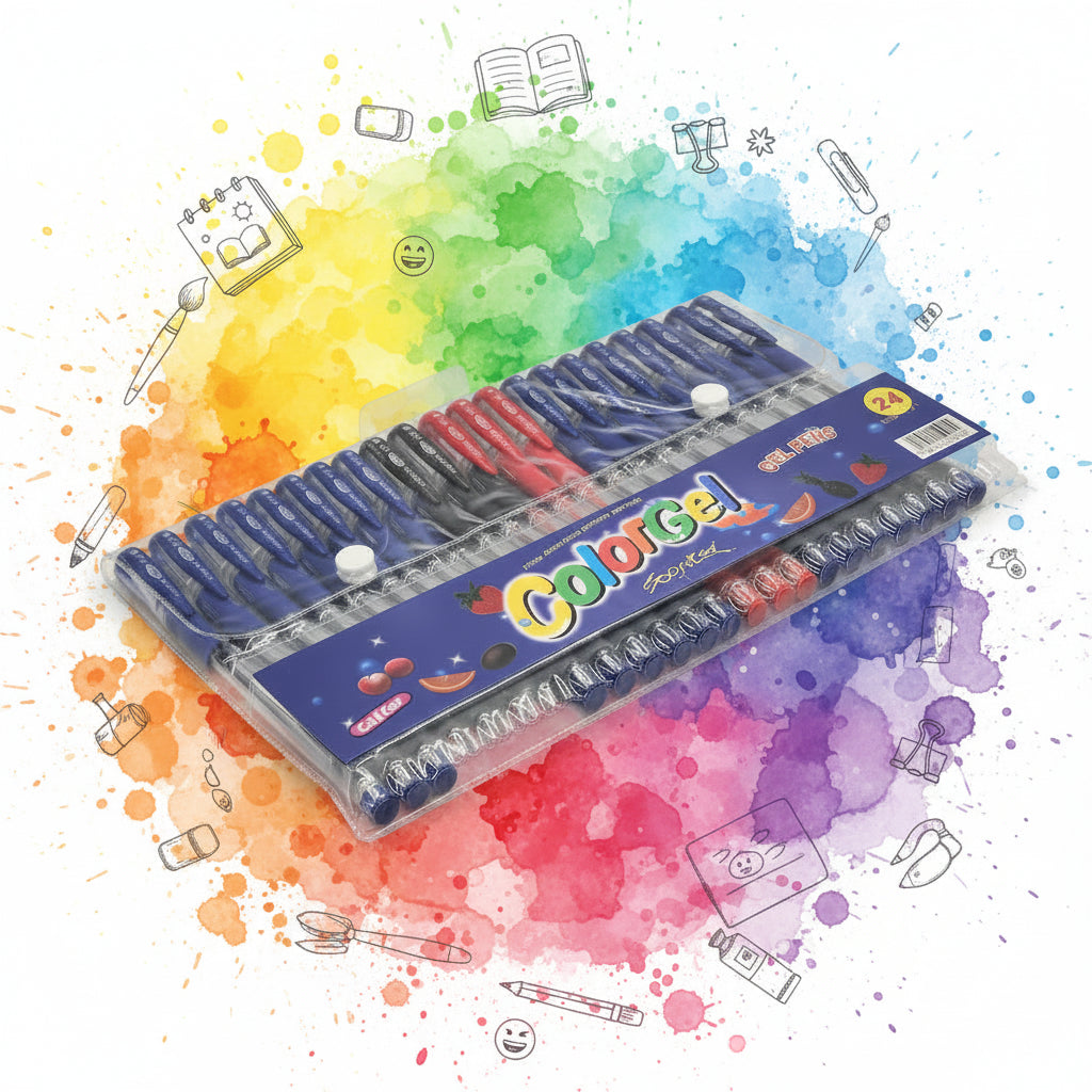 مجموعة أقلام حبر جاف مكونة من 24 قطعة مع عبوات - حبر أسود وأزرق وأحمر