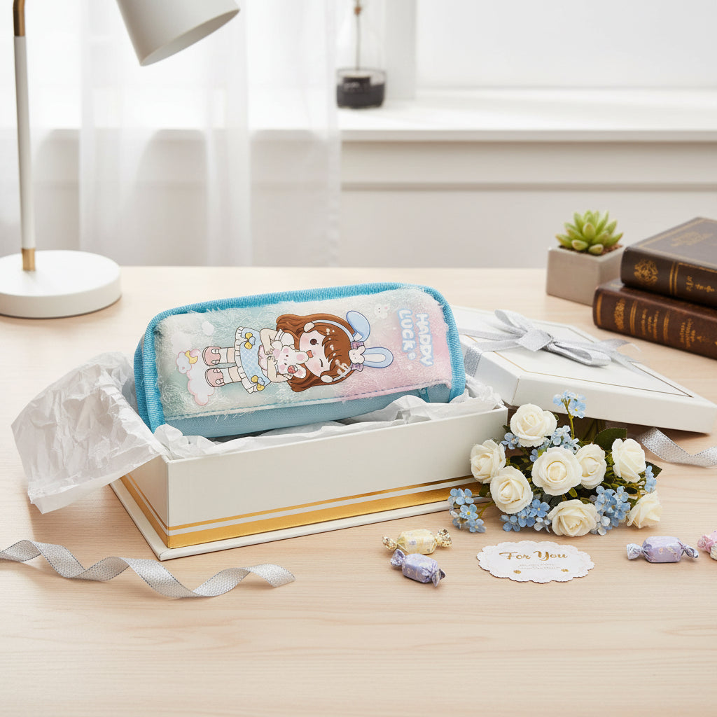 صندوق أقلام رصاص للفتيات ذو سعة كبيرة - منظم قرطاسية لطيف