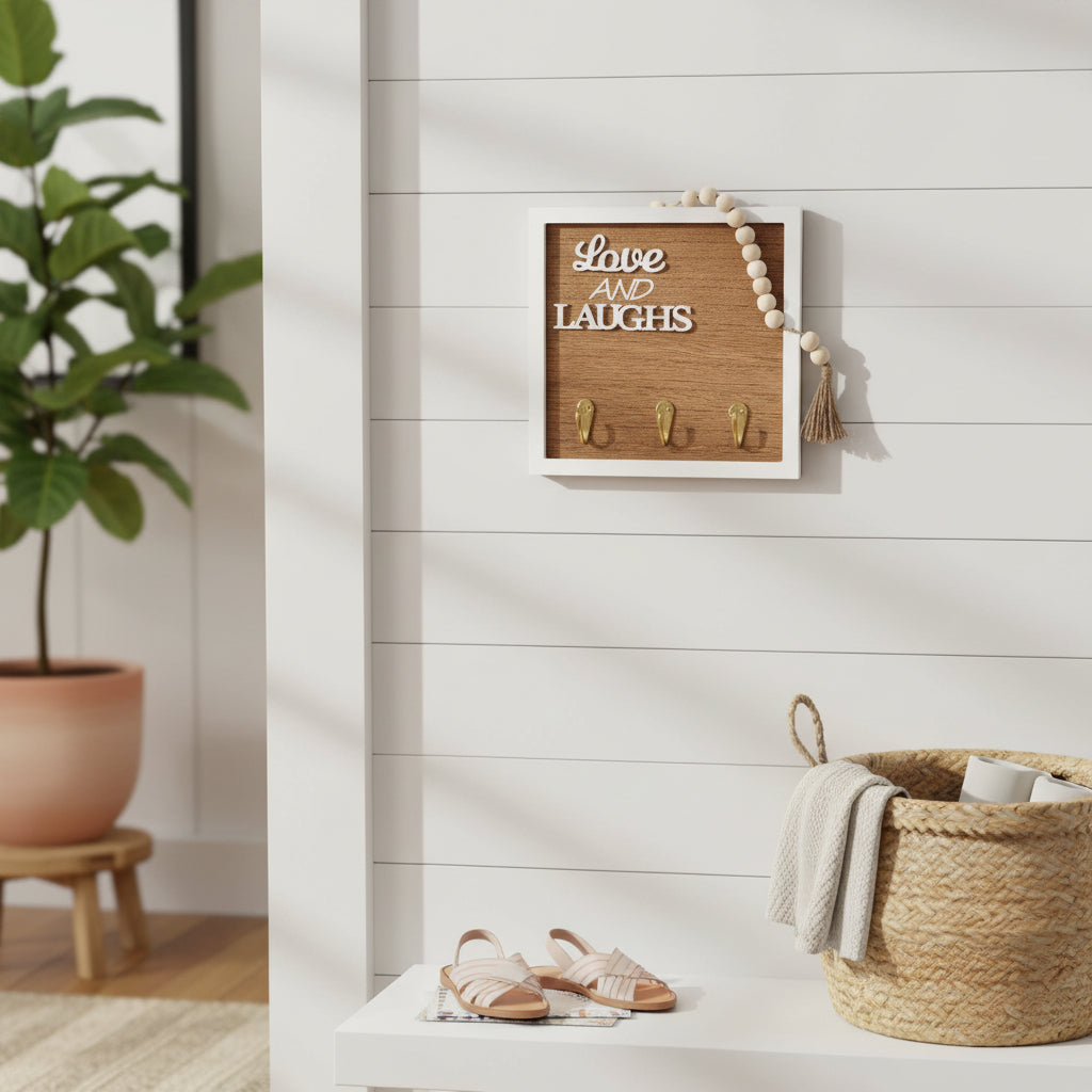 Wooden Key Holder with 3 Hooks – Vintage Wall-Mounted Organizer