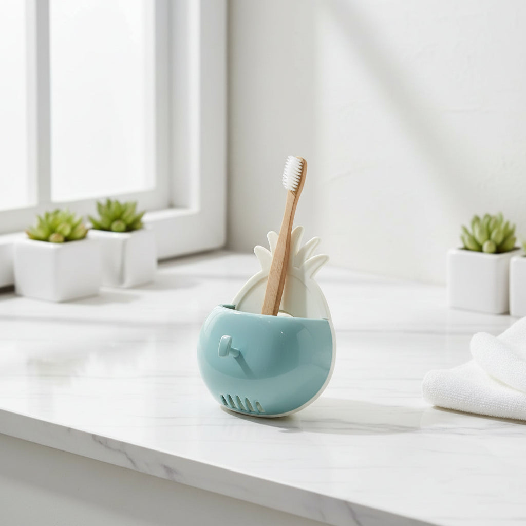 Wall-Mounted Bathroom Organizer – No-Drill Toothpaste & Comb Holder