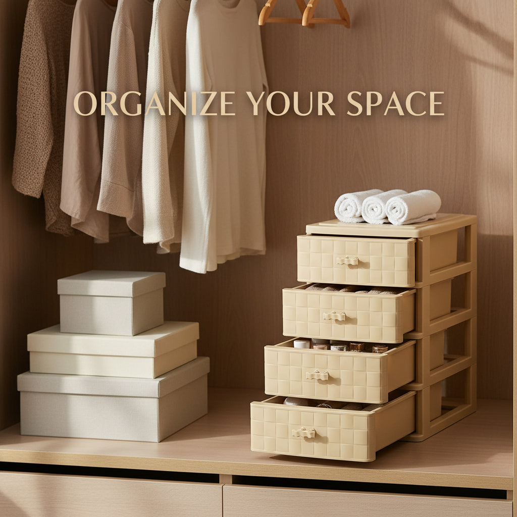 صندوق تخزين بلاستيك 4 درج ( مقاس - 25x15x22 سم ) أدراج منظمة للإكسسوارات