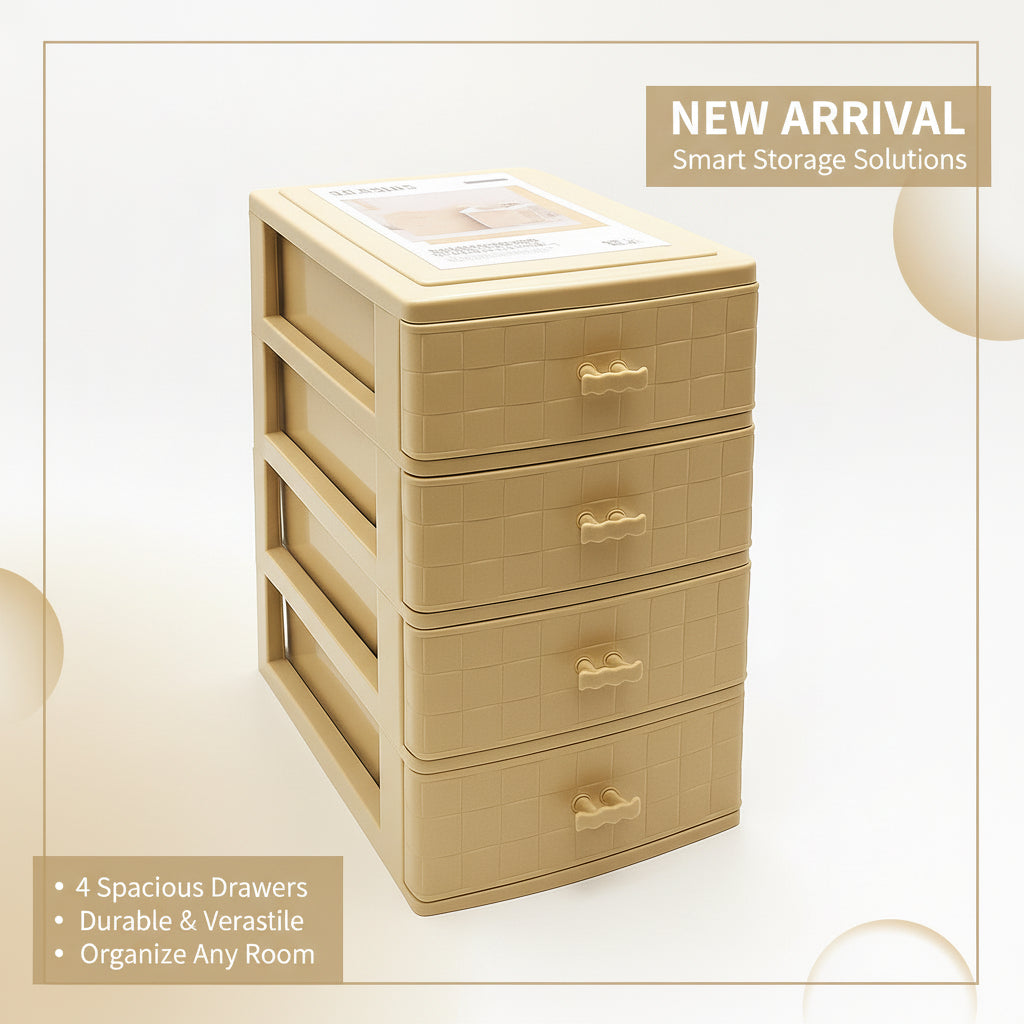 صندوق تخزين بلاستيك 4 درج ( مقاس - 25x15x22 سم ) أدراج منظمة للإكسسوارات