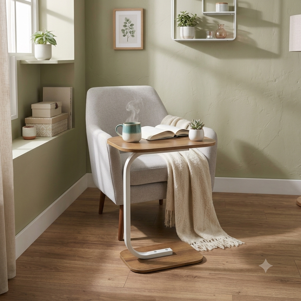 C-Shaped Mini Side Table – Space-Saving End Table for Sofa, Bed