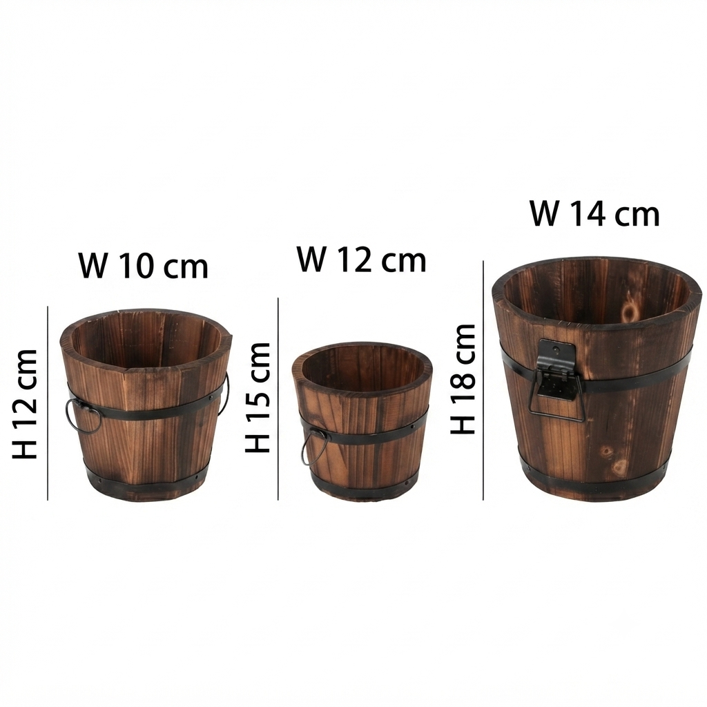 Rustic Wooden Barrel Flower Pot & Decorative Plant Planter