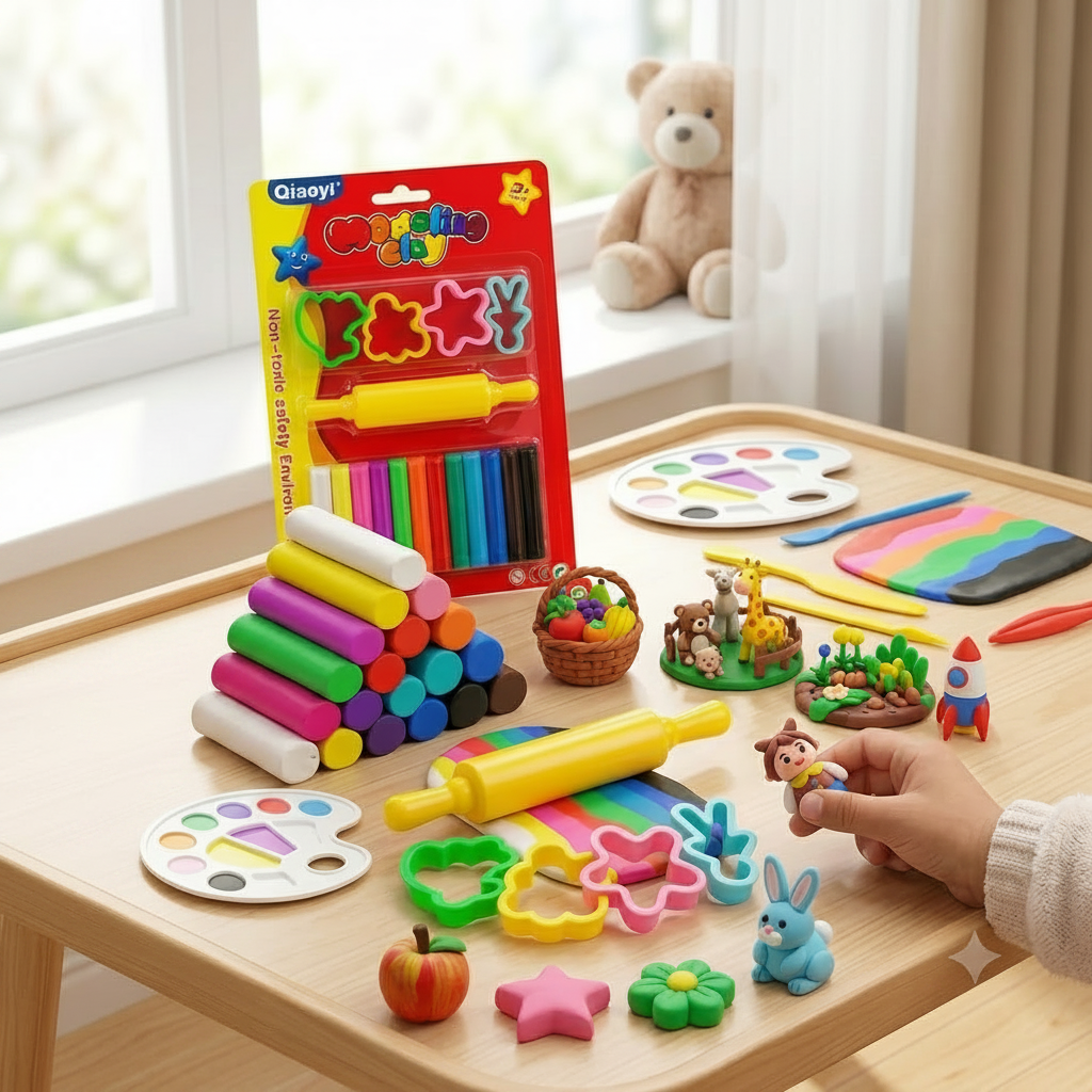 Kids Modeling Clay Set – 12 Colors with Molds & Rolling Pin