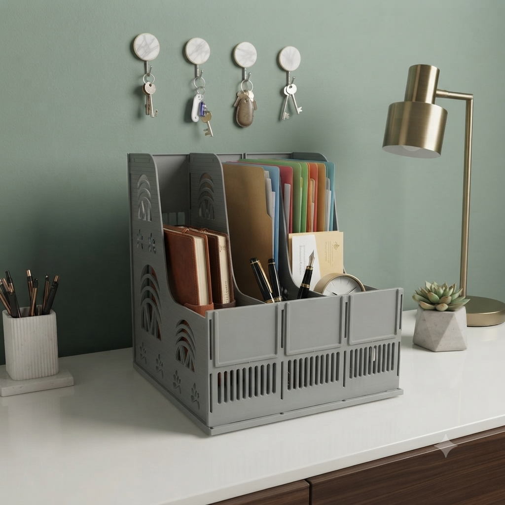 Multi-Compartment Desktop Data & File Rack Organizer