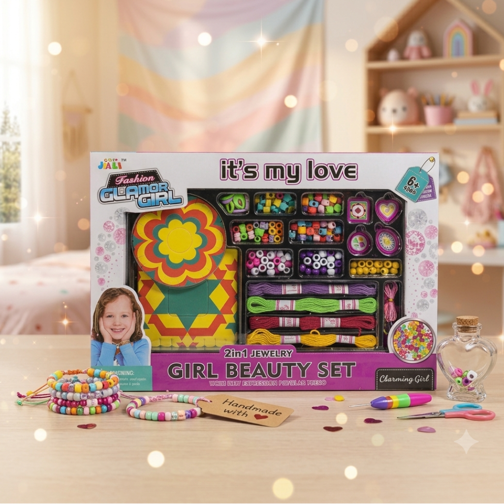2-in-1 DIY Jewelry Making Kit for Girls – Friendship Bracelet Maker & Colorful Bead Set