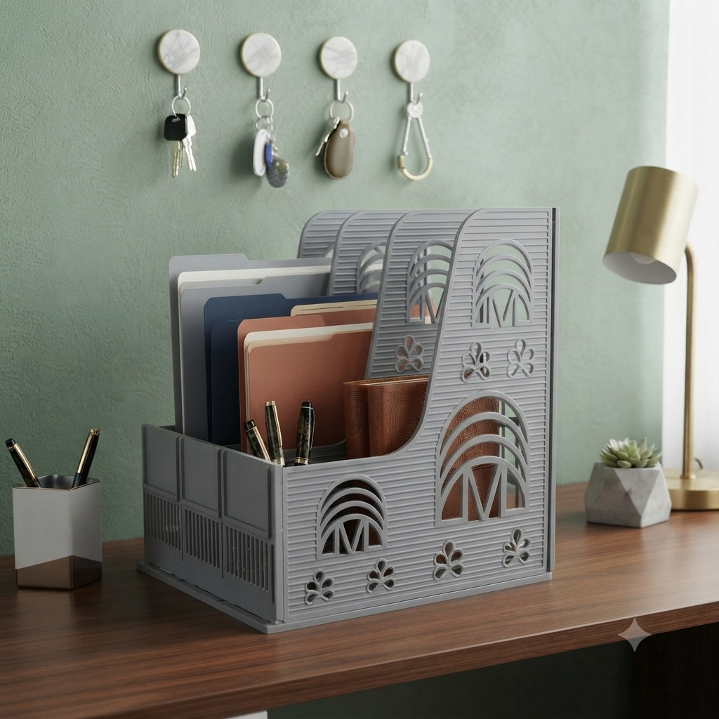 Multi-Compartment Desktop Data & File Rack Organizer