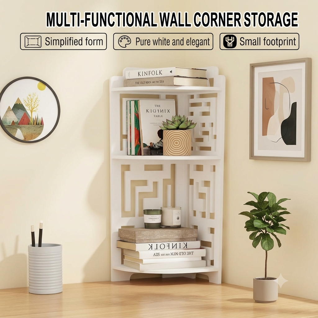 Multifunctional Wall Corner Storage Rack – 3-Tier Free Standing Corner Organizer Shelf