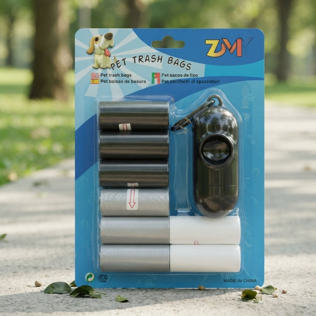 Portable Dog Waste Bag Dispenser with Multi-Color Refill Rolls – Leak-Proof Pet Waste Bags