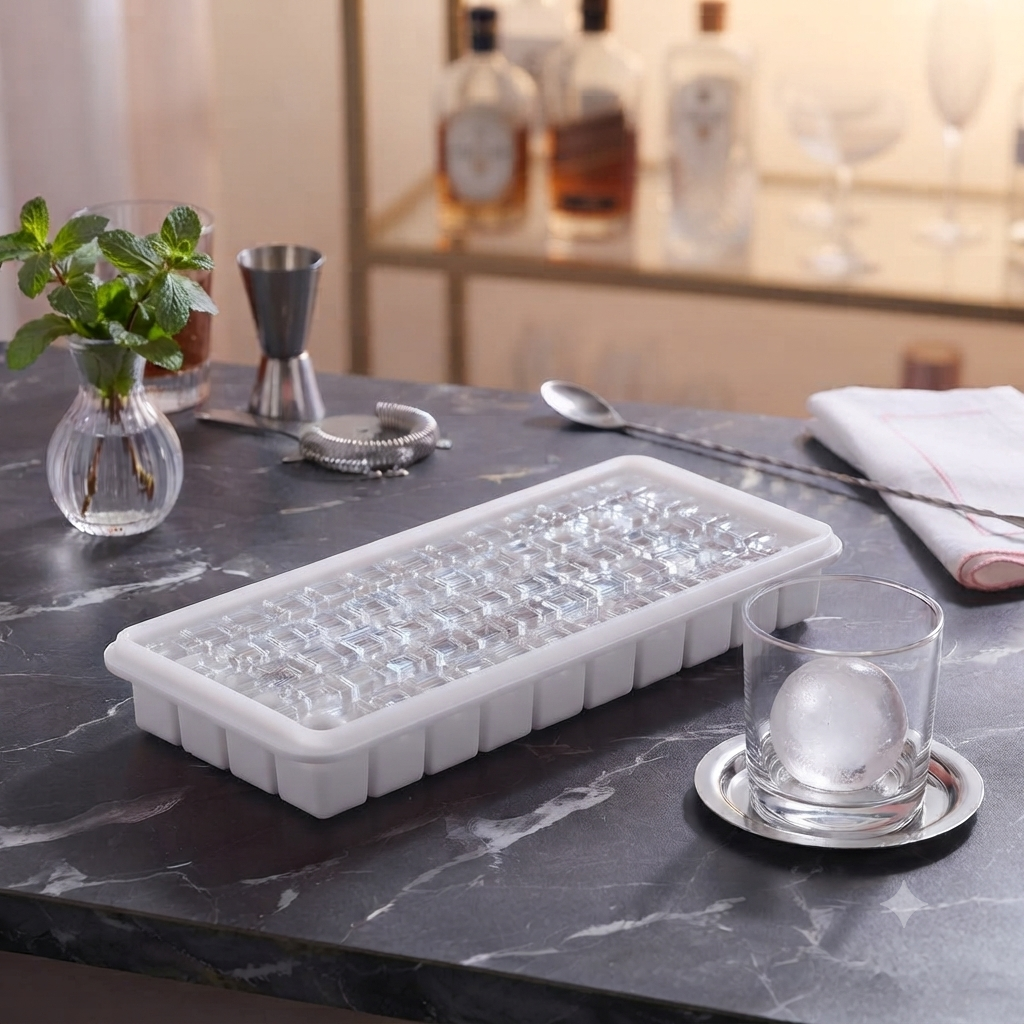 84-Cube Flexible Silicone Ice Tray with Lid – Easy Release Reusable Ice Cube Mold for Freezer & Drinks