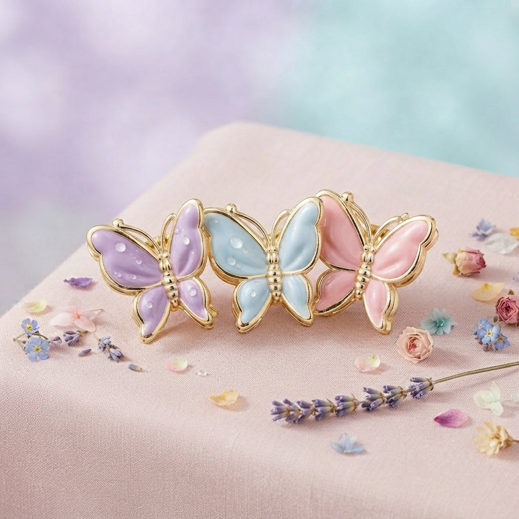 Pastel Butterfly Hair Claw Clips Set – 3-Piece