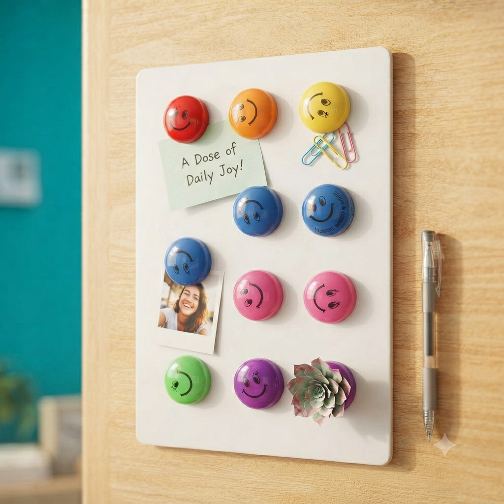 12-Piece Colorful Smiley Face Magnetic Buttons – Strong Resin Refrigerator Magnets