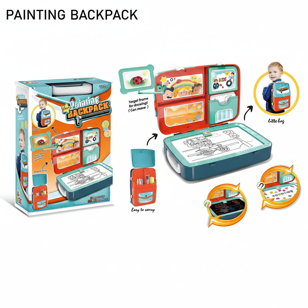 Backpack 3 in 1 Creative Learning Toys Drawing Set Kids Painting Set Educational Writing Board Game Toy