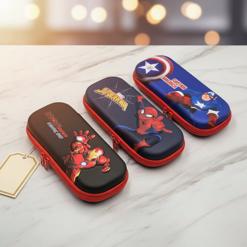 Marvel Superhero Pencil Case – Iron Man, Spider-Man & Captain America