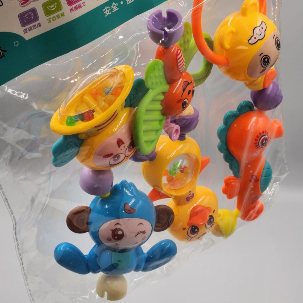6 ps Set Educational Baby Toys Children Stroller Hanging Rattles Kids Small Plastic Hand Bell Toy Shaker Rattle Set for Baby