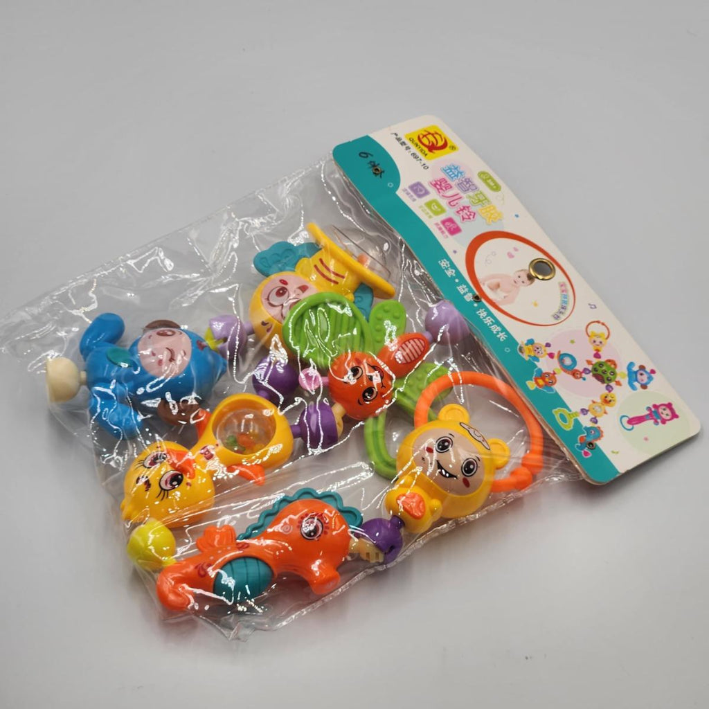 6 ps Set Educational Baby Toys Children Stroller Hanging Rattles Kids Small Plastic Hand Bell Toy Shaker Rattle Set for Baby